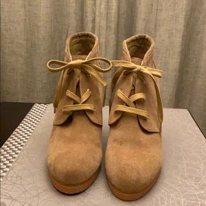 Suede Lace Up Wedge Booties